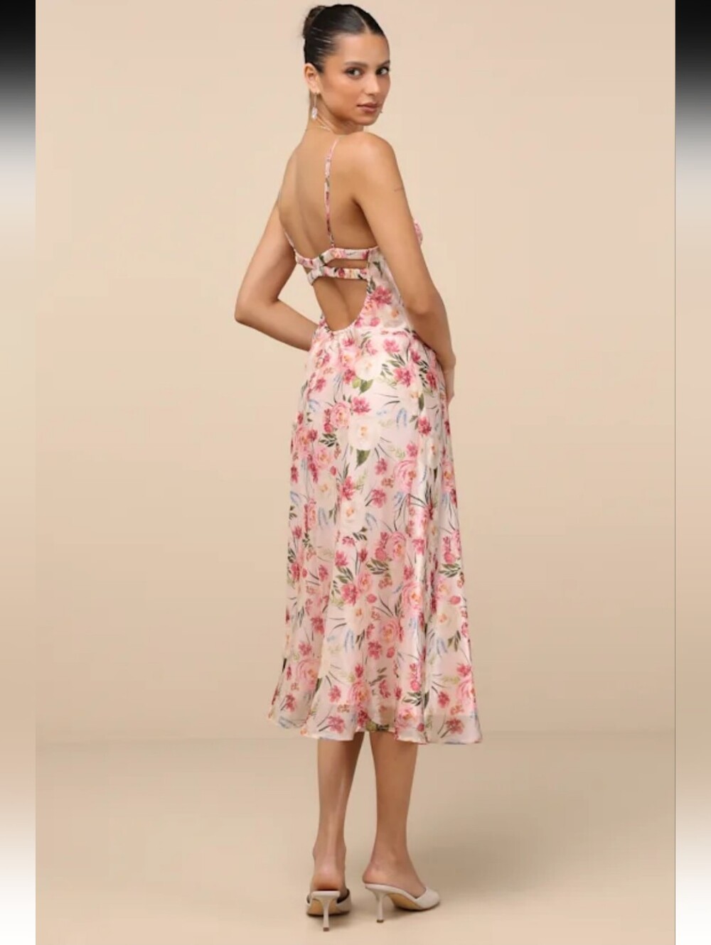Lulu's Pink Floral Slip Midi Dress Size XS NEW #4G - Picture 2 of 9